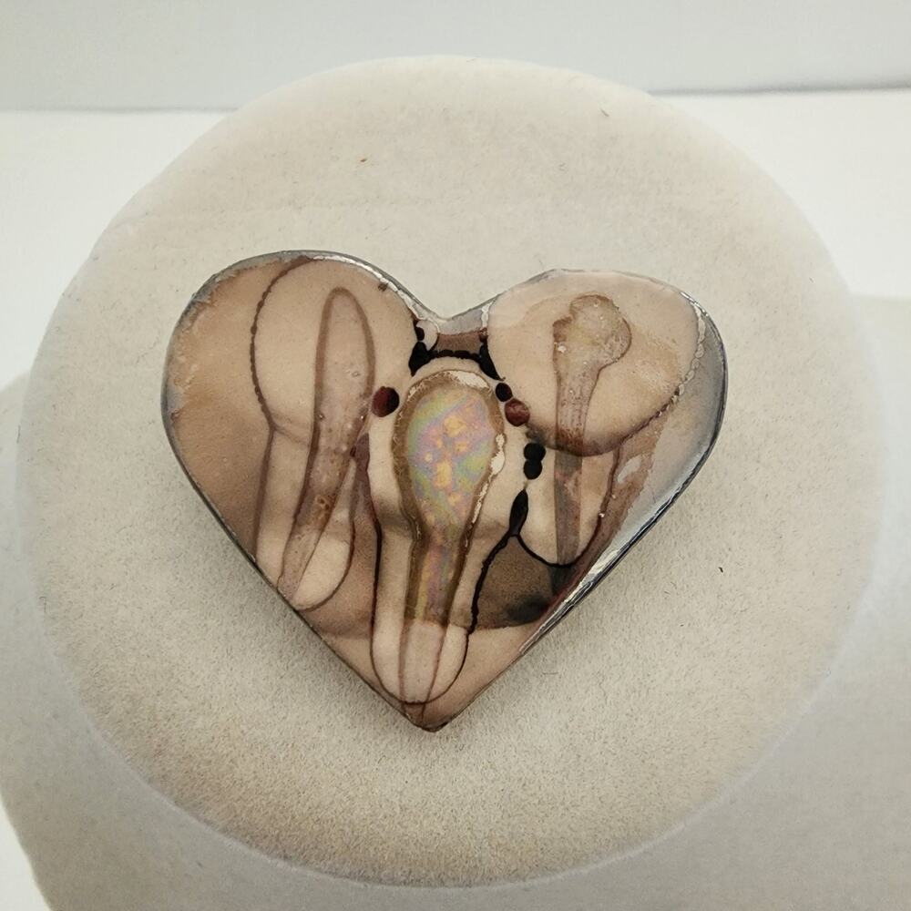 Vintage porcelain handmade heart shaped pin brooch